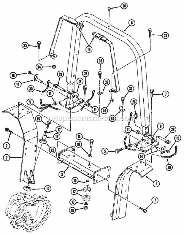 Rops Diagram and Parts List for 54A-443D100 Cub Cadet Lawn Tractor